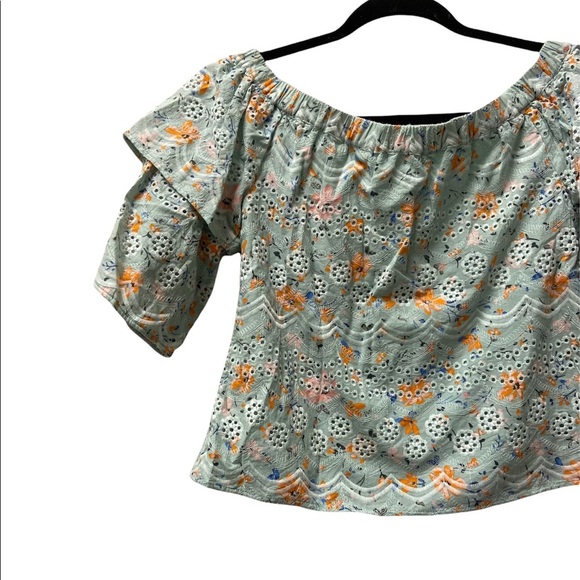 Anthropologie Laia Ashtabula Green Floral Print Cropped Ruffled Sleeve t… - Picture 7 of 9